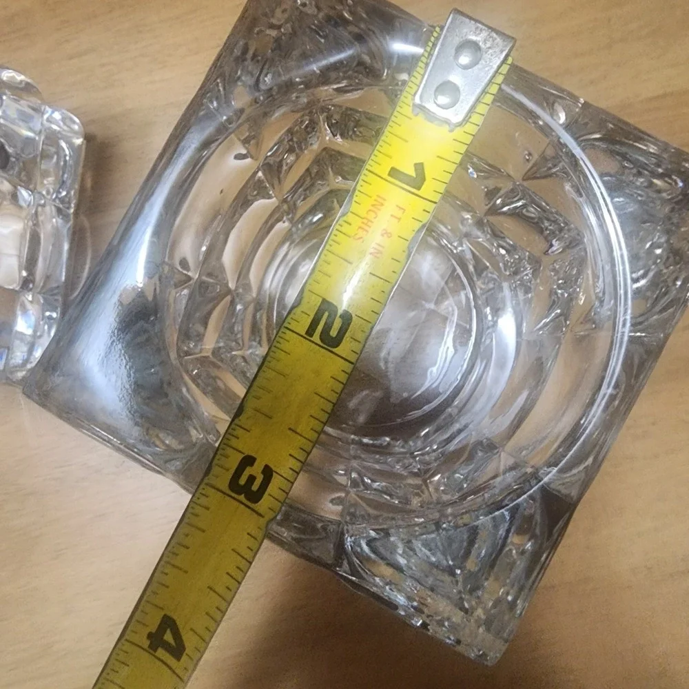 2-Towle Heavy Modern art deco Cubist Crystal table Vase ,Candle, make-up brush